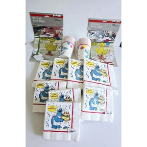 Sesame Street Big Bird Cookie Monster Vintage Birthday Party Supplies Lot Of 12